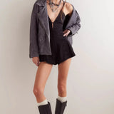 Monroe | Women's Denim Romper with Plunging Neckline and Flared Silhouette
