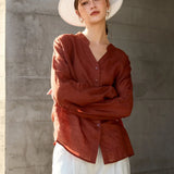 Nova | Women Shirt With Ramie Blend V Neck