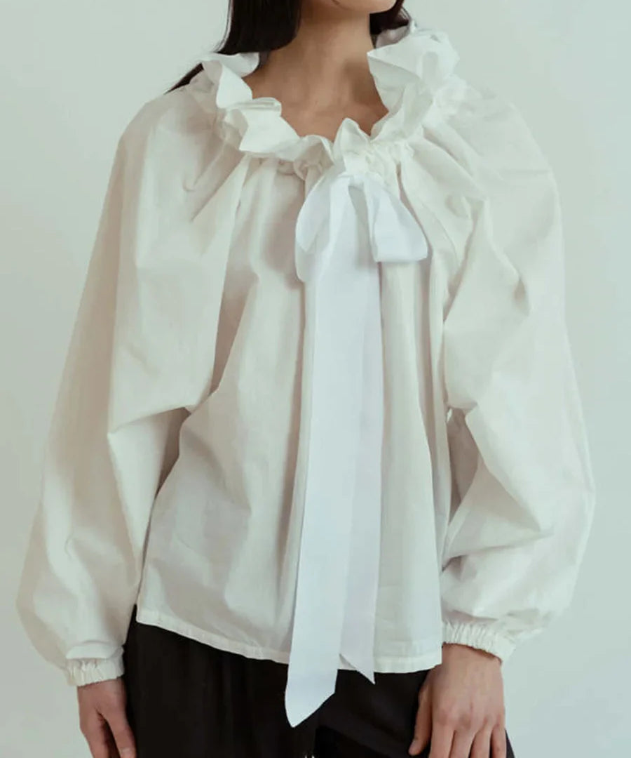 Bellarine | Women Blouse With Ruffled Collar Bow Tie