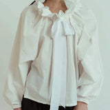 Bellarine | Women Blouse With Ruffled Collar Bow Tie