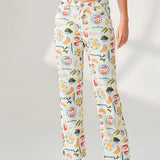 Elsie | Women's Printed Denim Pants with Straight Leg