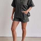 Rowan | Women's Denim Two Piece Set Cargo Shorts