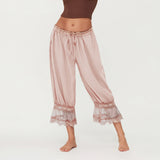 Eve | Women's Wide Leg Cotton Pants with Lace Cuffs