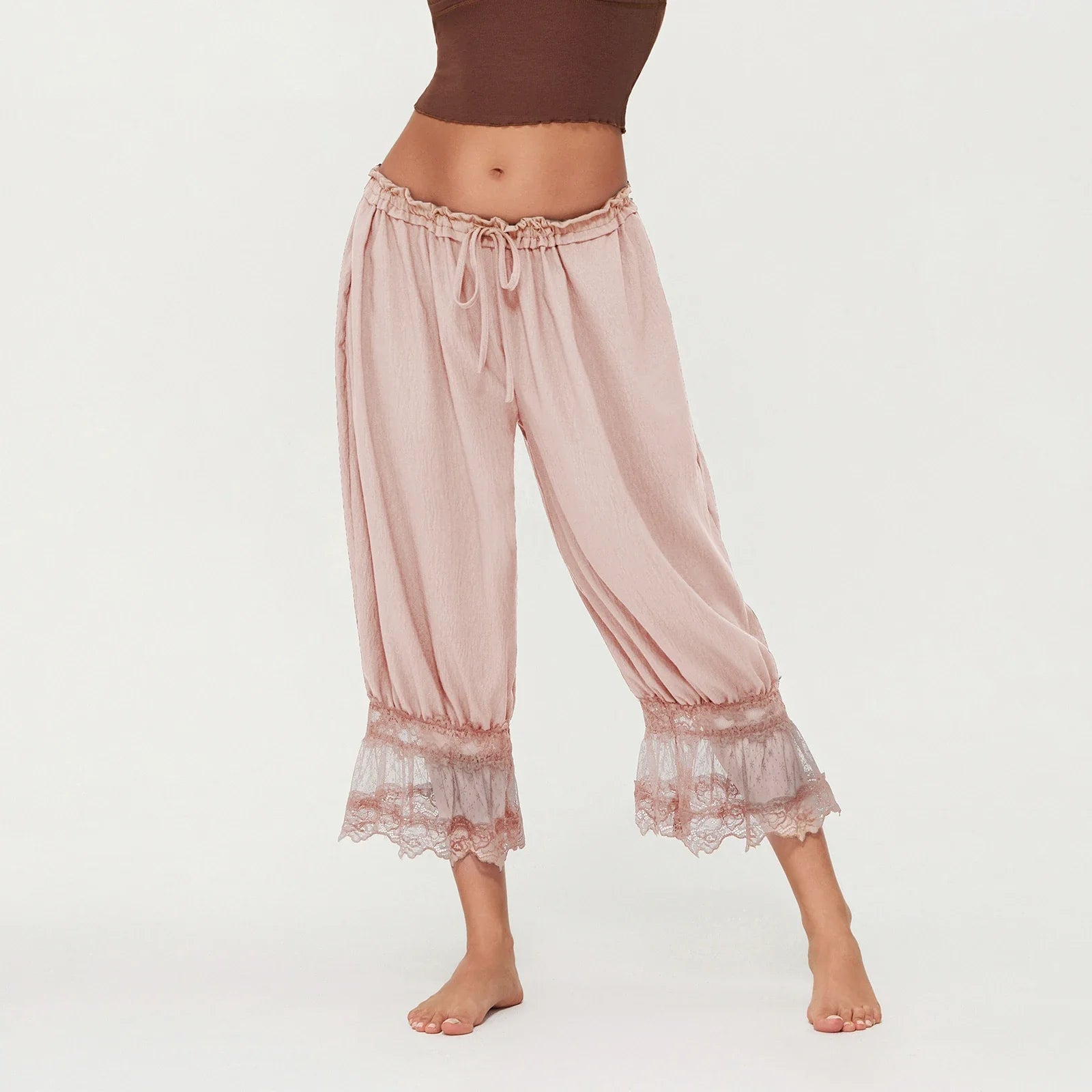 Eve | Women's Wide Leg Cotton Pants with Lace Cuffs