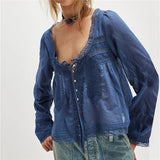 Madeline | Women Blouse With Lace Inset Tie Front