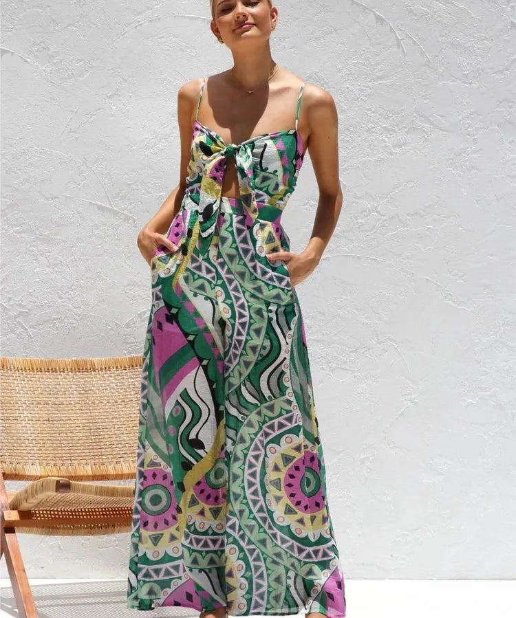 Adeline | Women's Wide Leg Jumpsuit with Bow Waist Detail