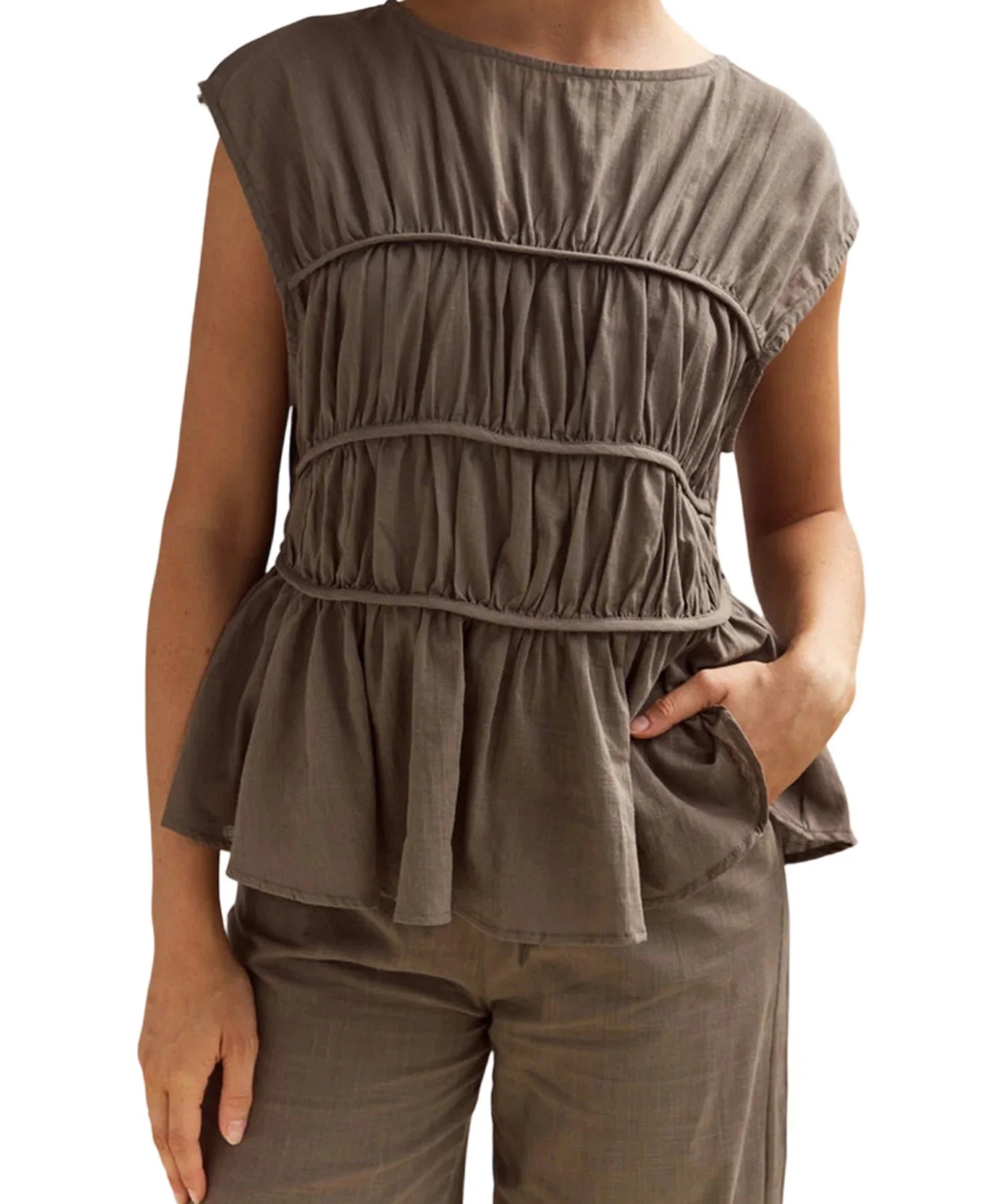 Elodie | Women Top With Ruched Bodice Peplum Hem