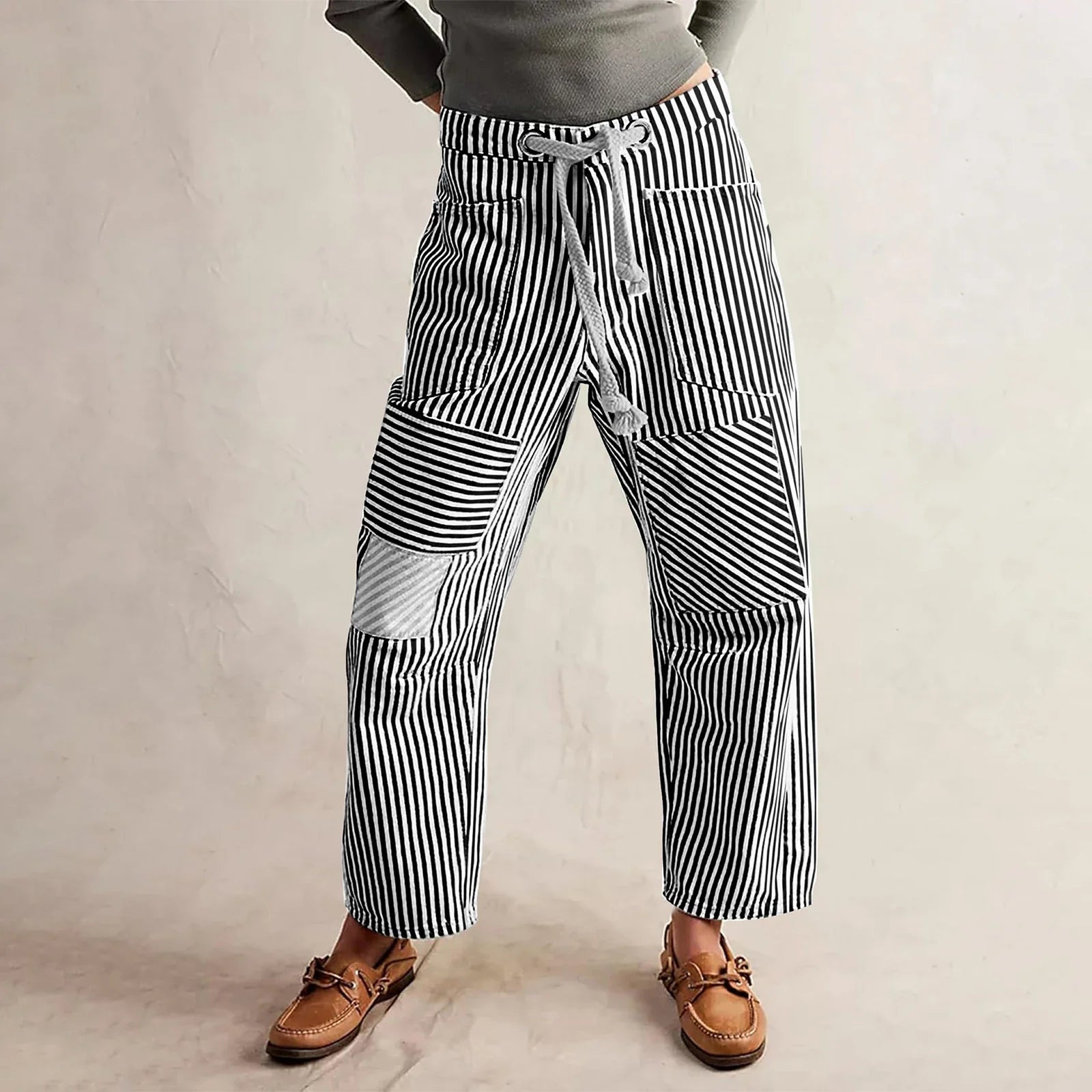 Vera | Women's Striped Patchwork Pants with Drawstring Waist