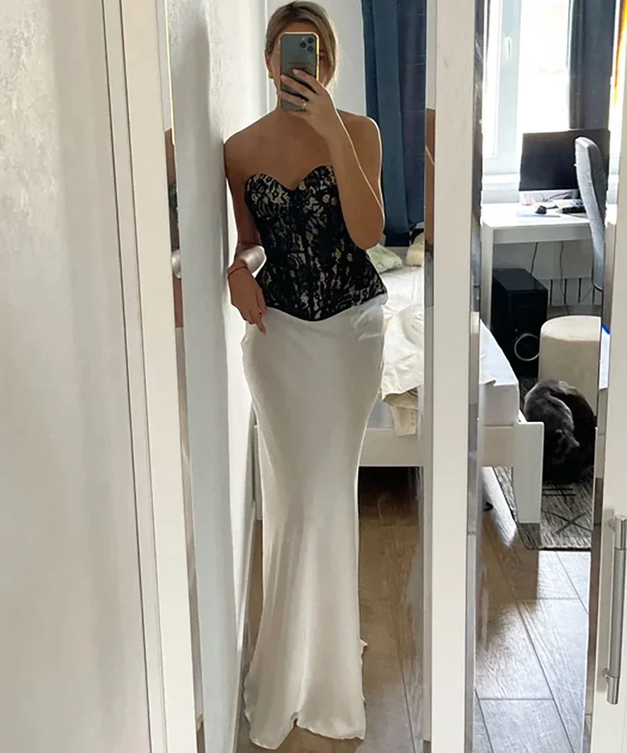 Seraphine | Women's Satin Maxi Skirt with Fishtail Hem