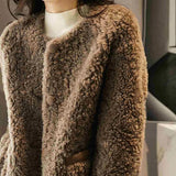 Emery | Women's Faux Lamb Coat with Plush Texture and Button Accents