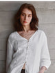 Maddie | Women Shirt With Linen Collarless V Neck