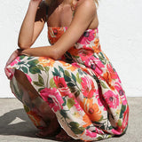Isadora | Women's Floral High Waist Open Back Suspender Dress