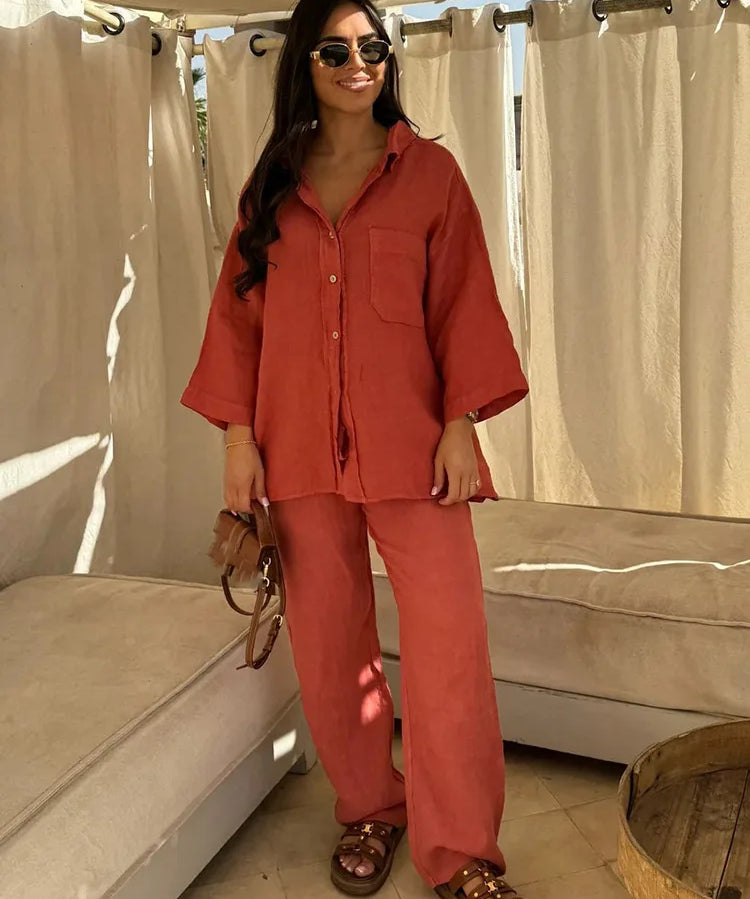 Taylor | Women's Cotton Linen Two Piece Set Trousers