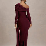 Evangeline | Women's One-Shoulder Ruched Midi Gown with Slim Fit