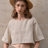 Evelyn | Women Top With Linen Boxy Cropped Fit