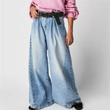 Rovina | Women's Wide Leg Pleated Denim Jeans