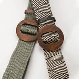 Calla | Women Belt with Woven Straw and Wood Buckle