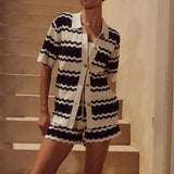 Camille | Women's Knit Two Piece Set Lapel Shorts
