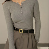 Francesca | Women Top With Ribbed Henley Design