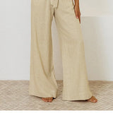 Calla | Women's Pants with Ruffled Waistband and Tie Belt