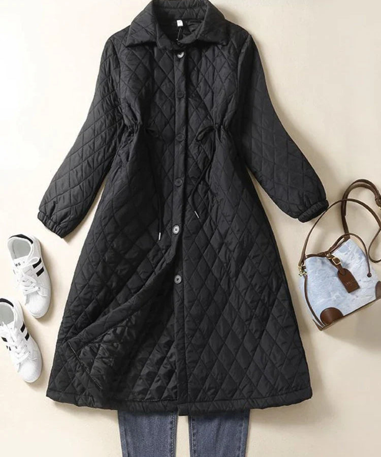 Maren | Women's Diamond Quilted Long Coat with Drawstring Waist