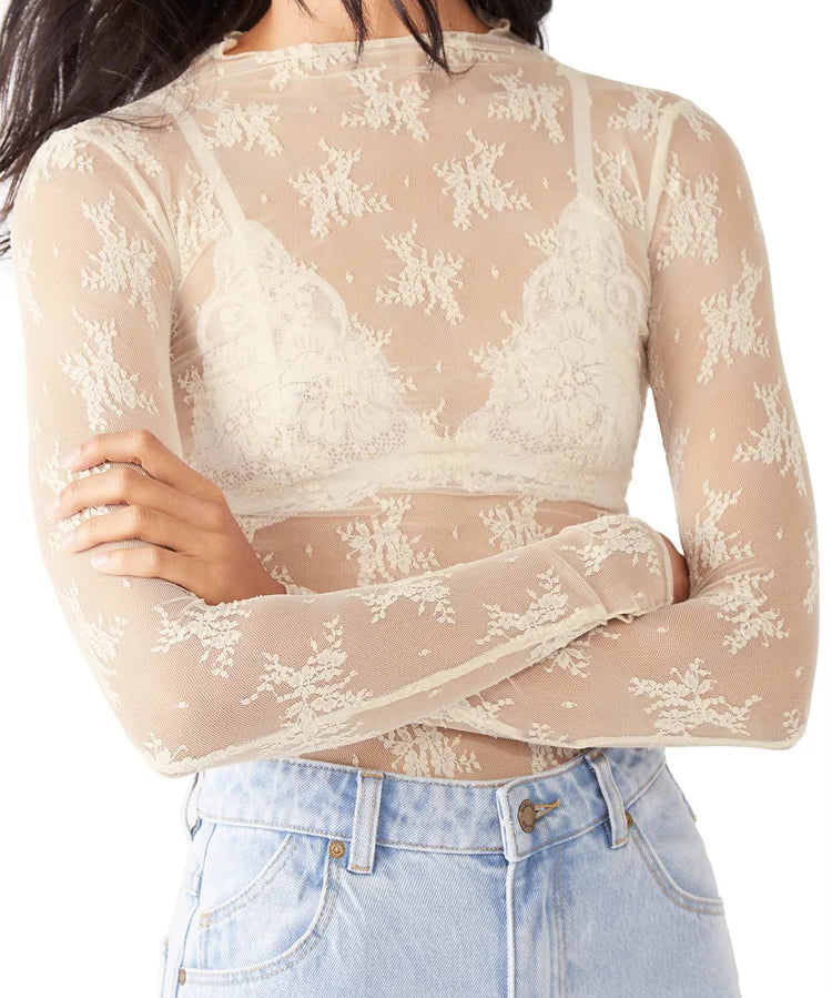 Liana | Women Top With Floral Lace High Neck