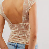 Verde | Women Top With Ruched Mesh Fabric
