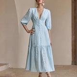 Beatrice | Women's Maxi Dress with V-Neck and Pleated Skirt
