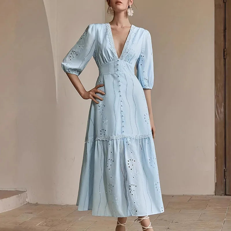 Beatrice | Women's Maxi Dress with V-Neck and Pleated Skirt