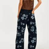 Florence | Women's Printed Wide Leg Denim Pants with High Waist