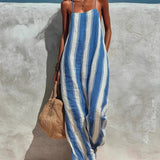 Greta | Women's Wide Leg Halter Jumpsuit with Stripe Print