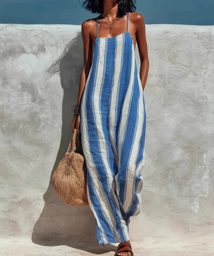 Greta | Women's Wide Leg Halter Jumpsuit with Stripe Print