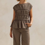 Elodie | Women Top With Ruched Bodice Peplum Hem