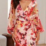 Elisa | Women's Wrap Midi Dress with Painterly Print