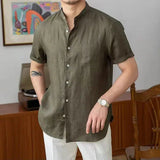 Isidore | Men's Cotton Linen Stand Collar Shirt