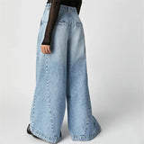 Rovina | Women's Wide Leg Pleated Denim Jeans