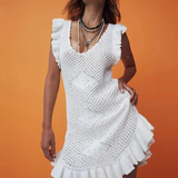 Maribelle | Women's Ruffled Crochet Knit Cover-Up Dress