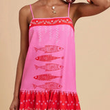 Zaria | Women's Floral Flared Mini Dress in Cotton Linen Blend