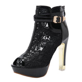 Elviera | Women's Lace Heels - Buckle Closure - Stiletto