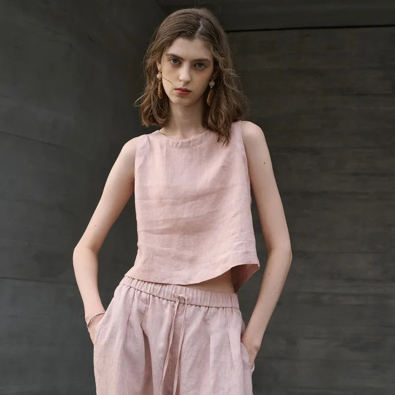 Luna | Women Top With Linen Asymmetric Hem