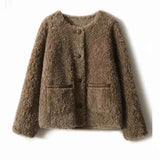 Emery | Women's Faux Lamb Coat with Plush Texture and Button Accents