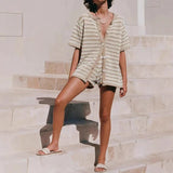 Elodie | Women's Knit Two Piece Set Cardigan Shorts