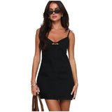Delilah | Women's Denim A-Line Dress with V-Neck Cutout