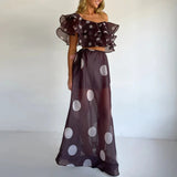 Helena | Women's Two Piece Set with Ruffle Top and Polka Dot Skirt