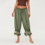 Eve | Women's Wide Leg Cotton Pants with Lace Cuffs
