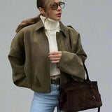 Wendy | Women's Suede Overshirt with Structured Lapel and Hidden Zip Closure