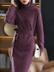 Isabella | Women's Wool Sweater Dress with High Neck and Waist Tie