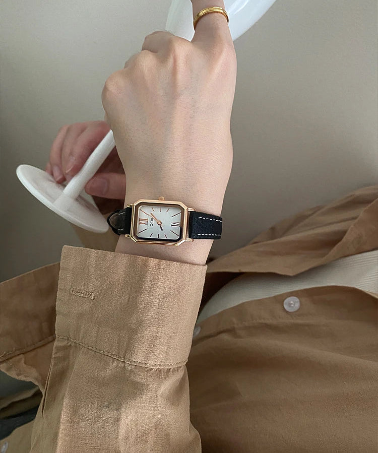 Audrey | Women Wrist Watch with Rectangle Dial and Leather Strap