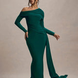 Evangeline | Women's One-Shoulder Ruched Midi Gown with Slim Fit