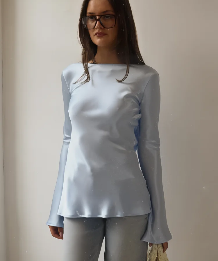 Elara | Women’s Satin Long Sleeve Bell Cuff Top